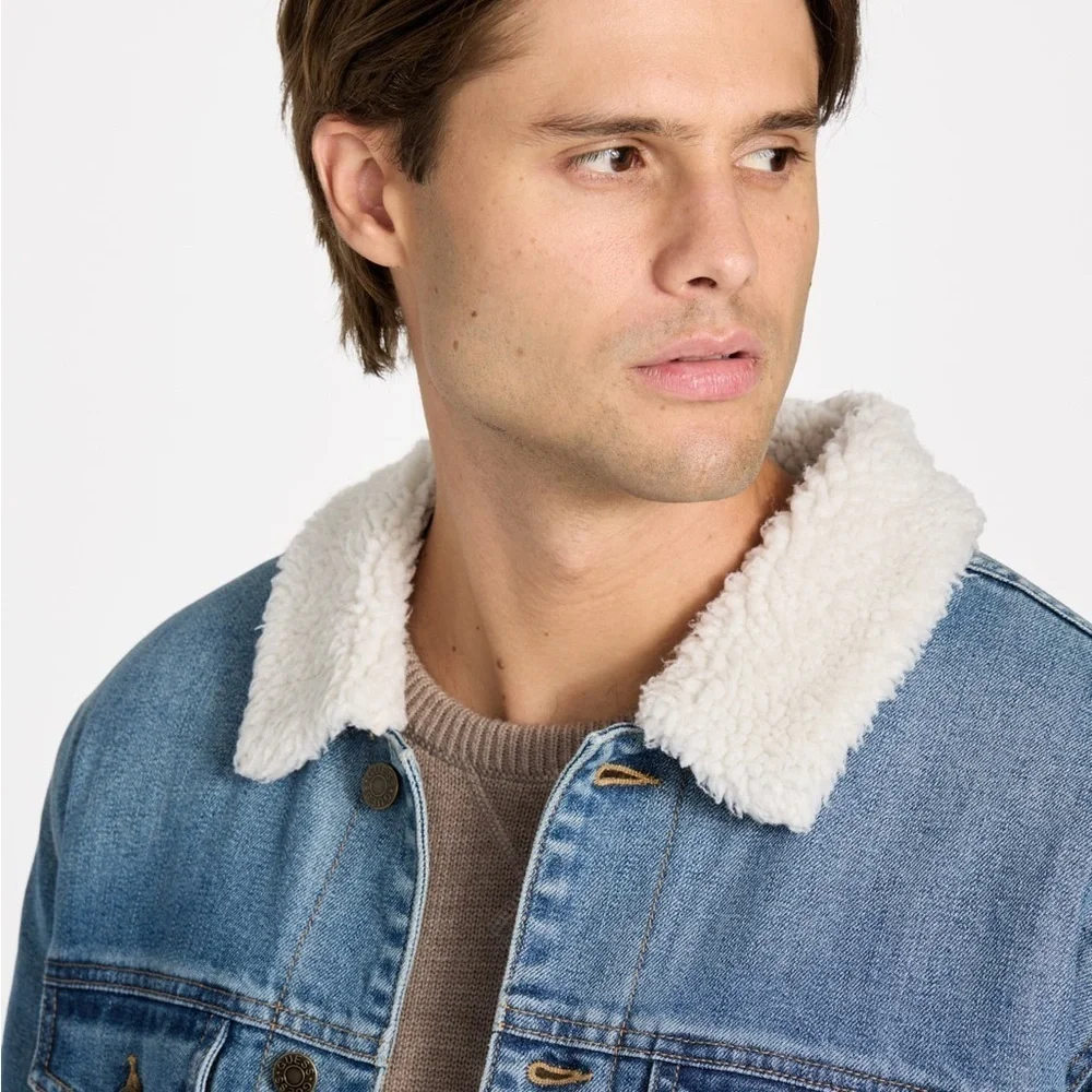 New Guess Denim Jacket with Sherpa Collar SZ XXL